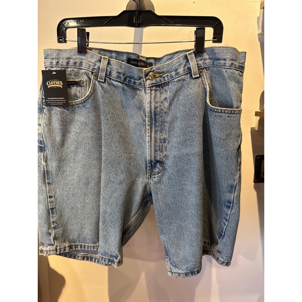 Perry Ellis America Mens Vintage 90s Denim‎ Shorts Light Wash Blue Relaxed Fit